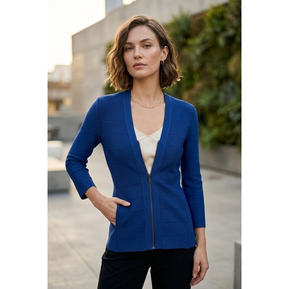 Armani Exchange Royal Blue Bandage Knit Zip Front Jacket Blazer Medium M